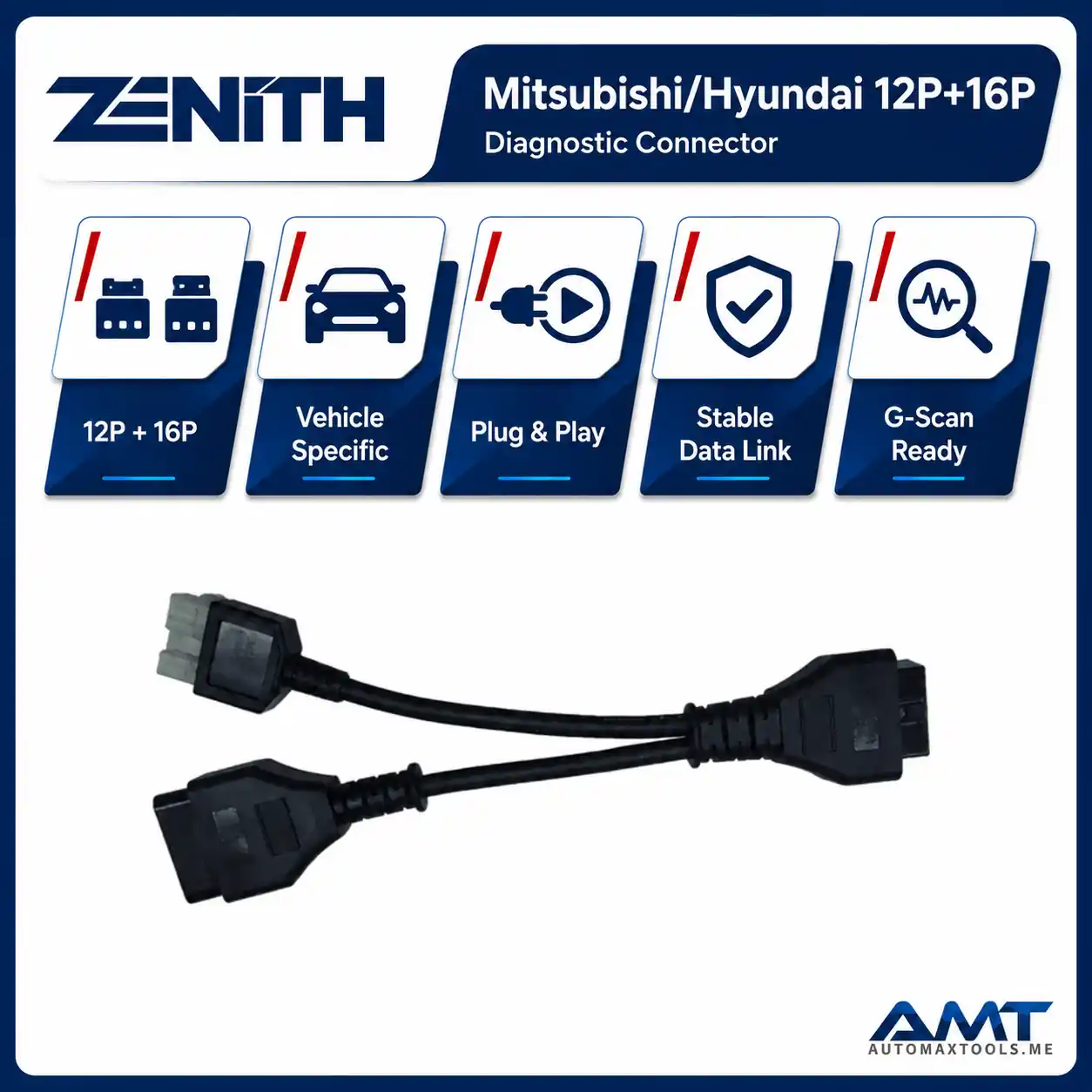 ZENITH MITSUBISHI / HYUNDAI 12P+16P DIAGNOSTIC CONNECTOR EZOCB009 – G-SCAN OBD ADAPTER CABLE 3 Zenith Mitsubishi / Hyundai 12P+16P Diagnostic Connector EZOCB009 – G-scan OBD Adapter Cable