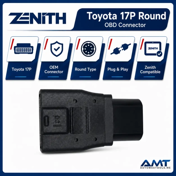 <p><strong>Zenith Toyota 17P Round</strong> is an optional diagnostic adapter for older Toyota and Lexus vehicles fitted with the 17-pin round / semicircular diagnostic connector.</p><h3>Key Features</h3><ul><li>For older Toyota and Lexus vehicles</li><li>17-pin round / semicircular diagnostic connector</li><li>Optional adapter for compatible Zenith / G-scan scanners</li><li>Direct connection to supported legacy Toyota diagnostic ports</li><li>Professional workshop replacement / expansion accessory</li></ul><h3>Quick Specifications</h3><table style="width:100%;border-collapse:collapse;margin:14px 0;"><tr><th style="text-align:left;padding:8px;border:1px solid #ddd;background:#f7f7f7;">Part Number</th><td style="padding:8px;border:1px solid #ddd;">EZ0CB005</td></tr><tr><th style="text-align:left;padding:8px;border:1px solid #ddd;background:#f7f7f7;">Vehicle Brands</th><td style="padding:8px;border:1px solid #ddd;">Toyota / Lexus</td></tr><tr><th style="text-align:left;padding:8px;border:1px solid #ddd;background:#f7f7f7;">Connector Type</th><td style="padding:8px;border:1px solid #ddd;">17-pin round / semicircular</td></tr><tr><th style="text-align:left;padding:8px;border:1px solid #ddd;background:#f7f7f7;">Product Type</th><td style="padding:8px;border:1px solid #ddd;">Optional OBD diagnostic adapter</td></tr><tr><th style="text-align:left;padding:8px;border:1px solid #ddd;background:#f7f7f7;">Compatibility</th><td style="padding:8px;border:1px solid #ddd;">Compatible Zenith / G-scan diagnostic platforms</td></tr></table> <p><strong>Zenith Toyota 17P Round</strong> is an optional diagnostic adapter for older Toyota and Lexus vehicles fitted with the 17-pin round / semicircular diagnostic connector.</p><h3>Key Features</h3><ul><li>For older Toyota and Lexus vehicles</li><li>17-pin round / semicircular diagnostic connector</li><li>Optional adapter for compatible Zenith / G-scan scanners</li><li>Direct connection to supported legacy Toyota diagnostic ports</li><li>Professional workshop replacement / expansion accessory</li></ul><h3>Quick Specifications</h3><table style="width:100%;border-collapse:collapse;margin:14px 0;"><tr><th style="text-align:left;padding:8px;border:1px solid #ddd;background:#f7f7f7;">Part Number</th><td style="padding:8px;border:1px solid #ddd;">EZ0CB005</td></tr><tr><th style="text-align:left;padding:8px;border:1px solid #ddd;background:#f7f7f7;">Vehicle Brands</th><td style="padding:8px;border:1px solid #ddd;">Toyota / Lexus</td></tr><tr><th style="text-align:left;padding:8px;border:1px solid #ddd;background:#f7f7f7;">Connector Type</th><td style="padding:8px;border:1px solid #ddd;">17-pin round / semicircular</td></tr><tr><th style="text-align:left;padding:8px;border:1px solid #ddd;background:#f7f7f7;">Product Type</th><td style="padding:8px;border:1px solid #ddd;">Optional OBD diagnostic adapter</td></tr><tr><th style="text-align:left;padding:8px;border:1px solid #ddd;background:#f7f7f7;">Compatibility</th><td style="padding:8px;border:1px solid #ddd;">Compatible Zenith / G-scan diagnostic platforms</td></tr></table>
