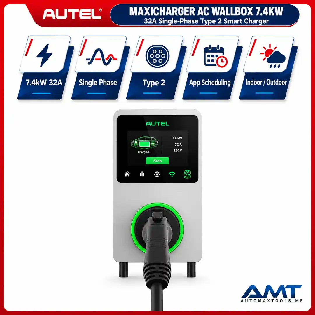 Autel MaxiCharger AC Wallbox 7.4kW EV Charger | 32A Single Phase | Type 2 | App, Wi-Fi, Bluetooth & RFID