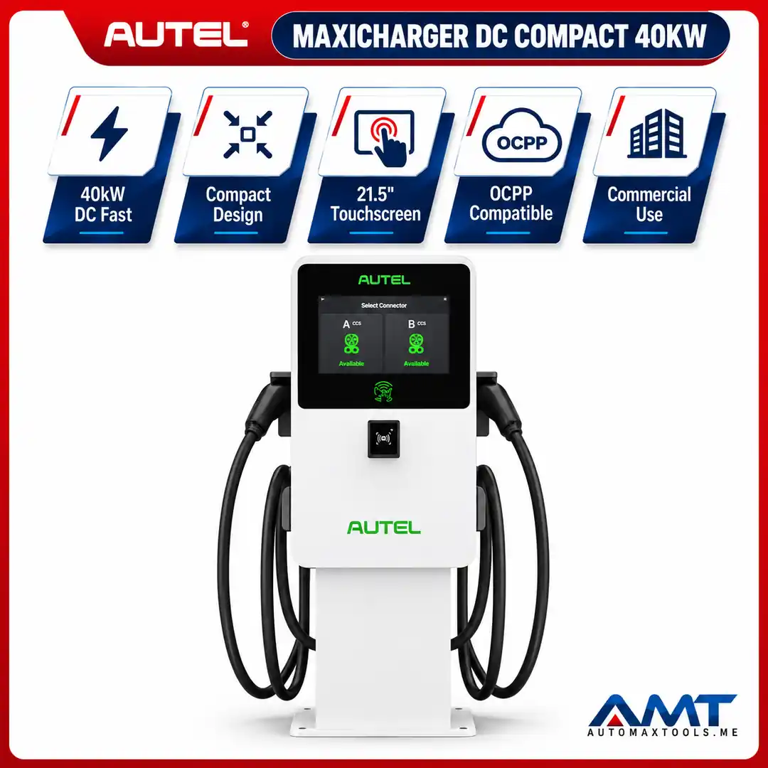 Autel MaxiCharger DC Compact 40kW EV Charger | 21.5″ Touchscreen | Dual Output | OCPP | Commercial DC Charging