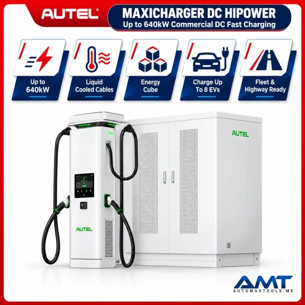 AUTEL_MAXICHARGER_DC_HIPOWER_640KW <h4>The <strong>Autel MaxiCharger DC HiPower</strong> is a distributed ultra-fast charging system with a scalable <strong>320–640kW</strong> power cabinet, intelligent power allocation and high-current liquid-cooled charging.</h4><h3>Key Features</h3><ul><li>Scalable 320–640kW power architecture</li><li>Up to 650A liquid-cooled charging capability</li><li>Up to 480kW maximum output to one supported vehicle</li><li>Up to two vehicles at 320kW each simultaneously</li><li>Expandable dispenser architecture supporting up to 8 vehicles</li></ul><h3>Quick Specifications</h3><table style="width:100%;border-collapse:collapse;margin:14px 0;"><tr><th style="text-align:left;padding:8px;border:1px solid #ddd;background:#f7f7f7;">System Power</th><td style="padding:8px;border:1px solid #ddd;">320–640kW scalable architecture</td></tr><tr><th style="text-align:left;padding:8px;border:1px solid #ddd;background:#f7f7f7;">Maximum Current</th><td style="padding:8px;border:1px solid #ddd;">Up to 650A</td></tr><tr><th style="text-align:left;padding:8px;border:1px solid #ddd;background:#f7f7f7;">Single-Vehicle Output</th><td style="padding:8px;border:1px solid #ddd;">Up to 480kW on supported configuration</td></tr><tr><th style="text-align:left;padding:8px;border:1px solid #ddd;background:#f7f7f7;">Simultaneous Output</th><td style="padding:8px;border:1px solid #ddd;">Up to 2 × 320kW</td></tr><tr><th style="text-align:left;padding:8px;border:1px solid #ddd;background:#f7f7f7;">Vehicle Capacity</th><td style="padding:8px;border:1px solid #ddd;">Up to 8 vehicles with expanded dispenser configuration</td></tr><tr><th style="text-align:left;padding:8px;border:1px solid #ddd;background:#f7f7f7;">Peak Efficiency</th><td style="padding:8px;border:1px solid #ddd;">≥96%</td></tr></table><p style="color:red;"><strong>1 Year Warranty.</strong></p> <h4>The <strong>Autel MaxiCharger DC HiPower</strong> is a distributed ultra-fast charging system with a scalable <strong>320–640kW</strong> power cabinet, intelligent power allocation and high-current liquid-cooled charging.</h4><h3>Key Features</h3><ul><li>Scalable 320–640kW power architecture</li><li>Up to 650A liquid-cooled charging capability</li><li>Up to 480kW maximum output to one supported vehicle</li><li>Up to two vehicles at 320kW each simultaneously</li><li>Expandable dispenser architecture supporting up to 8 vehicles</li></ul><h3>Quick Specifications</h3><table style="width:100%;border-collapse:collapse;margin:14px 0;"><tr><th style="text-align:left;padding:8px;border:1px solid #ddd;background:#f7f7f7;">System Power</th><td style="padding:8px;border:1px solid #ddd;">320–640kW scalable architecture</td></tr><tr><th style="text-align:left;padding:8px;border:1px solid #ddd;background:#f7f7f7;">Maximum Current</th><td style="padding:8px;border:1px solid #ddd;">Up to 650A</td></tr><tr><th style="text-align:left;padding:8px;border:1px solid #ddd;background:#f7f7f7;">Single-Vehicle Output</th><td style="padding:8px;border:1px solid #ddd;">Up to 480kW on supported configuration</td></tr><tr><th style="text-align:left;padding:8px;border:1px solid #ddd;background:#f7f7f7;">Simultaneous Output</th><td style="padding:8px;border:1px solid #ddd;">Up to 2 × 320kW</td></tr><tr><th style="text-align:left;padding:8px;border:1px solid #ddd;background:#f7f7f7;">Vehicle Capacity</th><td style="padding:8px;border:1px solid #ddd;">Up to 8 vehicles with expanded dispenser configuration</td></tr><tr><th style="text-align:left;padding:8px;border:1px solid #ddd;background:#f7f7f7;">Peak Efficiency</th><td style="padding:8px;border:1px solid #ddd;">≥96%</td></tr></table><p style="color:red;"><strong>1 Year Warranty.</strong></p>