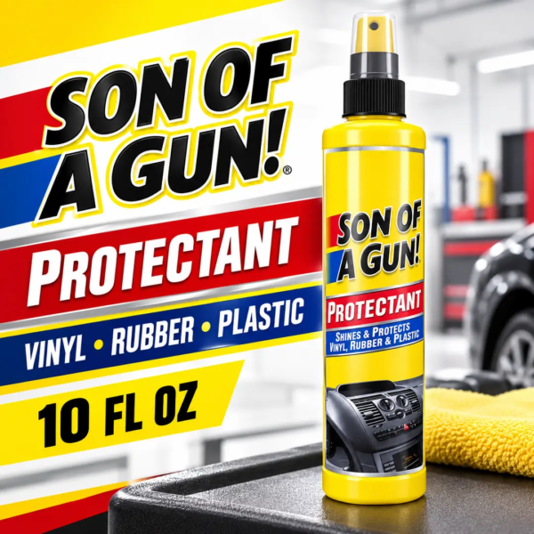<h3>STP Son of a Gun Protectant – 10 oz / 296ml</h3>
<p>STP Son of a Gun Protectant is a 10 fl oz / 296ml treatment for compatible vinyl, rubber and plastic surfaces. Its polymer-silicone formula restores lustre, adds a deep glossy finish and helps reduce the effects of ultraviolet exposure that can contribute to fading and cracking.</p>
<h3>Technical Specifications</h3>
<table><thead><tr><th>Specification</th><th>Details</th></tr></thead><tbody>
<tr><td><strong>Brand</strong></td><td>STP</td></tr>
<tr><td><strong>Product</strong></td><td>Son of a Gun Protectant</td></tr>
<tr><td><strong>SKU</strong></td><td>71153652545</td></tr>
<tr><td><strong>Contents</strong></td><td>10 fl oz / 296ml</td></tr>
<tr><td><strong>Suitable Surfaces</strong></td><td>Compatible vinyl, rubber and plastic</td></tr>
<tr><td><strong>Finish</strong></td><td>Deep glossy shine; buff with a damp cloth for lower gloss</td></tr>
<tr><td><strong>Approx. Shipping Weight</strong></td><td>0.30kg</td></tr>
<tr><td><strong>Product Dimensions</strong></td><td>4.8 × 5 × 23.8cm</td></tr>
</tbody></table>
<p><strong>Important:</strong> Do not use on floors, pedals, steering wheels, grips, seats, cycle tyres, brake components, glass, clear plastic, fabric, paint or any surface where slipperiness could be hazardous.</p> <h3>STP Son of a Gun Protectant – 10 oz / 296ml</h3>
<p>STP Son of a Gun Protectant is a 10 fl oz / 296ml treatment for compatible vinyl, rubber and plastic surfaces. Its polymer-silicone formula restores lustre, adds a deep glossy finish and helps reduce the effects of ultraviolet exposure that can contribute to fading and cracking.</p>
<h3>Technical Specifications</h3>
<table><thead><tr><th>Specification</th><th>Details</th></tr></thead><tbody>
<tr><td><strong>Brand</strong></td><td>STP</td></tr>
<tr><td><strong>Product</strong></td><td>Son of a Gun Protectant</td></tr>
<tr><td><strong>SKU</strong></td><td>71153652545</td></tr>
<tr><td><strong>Contents</strong></td><td>10 fl oz / 296ml</td></tr>
<tr><td><strong>Suitable Surfaces</strong></td><td>Compatible vinyl, rubber and plastic</td></tr>
<tr><td><strong>Finish</strong></td><td>Deep glossy shine; buff with a damp cloth for lower gloss</td></tr>
<tr><td><strong>Approx. Shipping Weight</strong></td><td>0.30kg</td></tr>
<tr><td><strong>Product Dimensions</strong></td><td>4.8 × 5 × 23.8cm</td></tr>
</tbody></table>
<p><strong>Important:</strong> Do not use on floors, pedals, steering wheels, grips, seats, cycle tyres, brake components, glass, clear plastic, fabric, paint or any surface where slipperiness could be hazardous.</p>