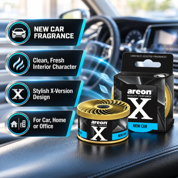 <h3>Areon Ken X Version New Car Air Freshener – 35g</h3>
<p>Areon Ken X Version New Car is a compact 35g solid air freshener with a clean automotive-inspired fragrance. Its adjustable lid lets the user regulate scent release for a subtle background aroma or a stronger cabin refresh.</p>
<h3>Technical Specifications</h3>
<table><thead><tr><th>Specification</th><th>Details</th></tr></thead><tbody>
<tr><td><strong>Brand</strong></td><td>Areon</td></tr>
<tr><td><strong>Range</strong></td><td>Ken X Version</td></tr>
<tr><td><strong>Product Code</strong></td><td>AKXNEC3800034955225P</td></tr>
<tr><td><strong>Fragrance</strong></td><td>New Car</td></tr>
<tr><td><strong>Format</strong></td><td>Adjustable solid fragrance can</td></tr>
<tr><td><strong>Net Content</strong></td><td>35g</td></tr>
<tr><td><strong>Approx. Shipping Weight</strong></td><td>0.081kg</td></tr>
<tr><td><strong>Approx. Packed Size</strong></td><td>9.7 × 7 × 3.8cm</td></tr>
</tbody></table> <h3>Areon Ken X Version New Car Air Freshener – 35g</h3>
<p>Areon Ken X Version New Car is a compact 35g solid air freshener with a clean automotive-inspired fragrance. Its adjustable lid lets the user regulate scent release for a subtle background aroma or a stronger cabin refresh.</p>
<h3>Technical Specifications</h3>
<table><thead><tr><th>Specification</th><th>Details</th></tr></thead><tbody>
<tr><td><strong>Brand</strong></td><td>Areon</td></tr>
<tr><td><strong>Range</strong></td><td>Ken X Version</td></tr>
<tr><td><strong>Product Code</strong></td><td>AKXNEC3800034955225P</td></tr>
<tr><td><strong>Fragrance</strong></td><td>New Car</td></tr>
<tr><td><strong>Format</strong></td><td>Adjustable solid fragrance can</td></tr>
<tr><td><strong>Net Content</strong></td><td>35g</td></tr>
<tr><td><strong>Approx. Shipping Weight</strong></td><td>0.081kg</td></tr>
<tr><td><strong>Approx. Packed Size</strong></td><td>9.7 × 7 × 3.8cm</td></tr>
</tbody></table>