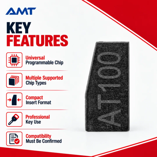 <h3>Autel MaxiIM AT100 Universal Programmable Transponder Super Chip</h3>
<p>The Autel MaxiIM AT100 is a universal programmable transponder super chip for professional automotive locksmith and immobilizer work. It is designed to replace multiple common transponder types and is programmed through a compatible Autel MaxiIM setup.</p>
<h3>Technical Specifications</h3>
<table><thead><tr><th>Specification</th><th>Details</th></tr></thead><tbody>
<tr><td><strong>Model</strong></td><td>MaxiIM AT100</td></tr>
<tr><td><strong>Product Type</strong></td><td>Universal programmable automotive transponder chip</td></tr>
<tr><td><strong>Supported Chip Families</strong></td><td>ID11, ID12, ID13, ID46, ID47, ID48, ID49, ID4A, ID4C, ID5C, ID4D, ID64, ID8A, ID8C and supported MQB workflows</td></tr>
<tr><td><strong>Compatible Autel Platforms</strong></td><td>KM100/KM100X, IM508/IM508S and IM608-series configurations</td></tr>
<tr><td><strong>Programmer Requirement</strong></td><td>XP200 or XP400/XP400 Pro may be required depending on the operation</td></tr>
<tr><td><strong>Supply</strong></td><td>One AT100 chip unless a multi-piece pack is expressly selected</td></tr>
</tbody></table>
<p><strong>Compatibility note:</strong> Function availability depends on the vehicle, original transponder, Autel tablet, programmer, software version and regional coverage. Check the current Autel function menu before starting the job.</p> <h3>Autel MaxiIM AT100 Universal Programmable Transponder Super Chip</h3>
<p>The Autel MaxiIM AT100 is a universal programmable transponder super chip for professional automotive locksmith and immobilizer work. It is designed to replace multiple common transponder types and is programmed through a compatible Autel MaxiIM setup.</p>
<h3>Technical Specifications</h3>
<table><thead><tr><th>Specification</th><th>Details</th></tr></thead><tbody>
<tr><td><strong>Model</strong></td><td>MaxiIM AT100</td></tr>
<tr><td><strong>Product Type</strong></td><td>Universal programmable automotive transponder chip</td></tr>
<tr><td><strong>Supported Chip Families</strong></td><td>ID11, ID12, ID13, ID46, ID47, ID48, ID49, ID4A, ID4C, ID5C, ID4D, ID64, ID8A, ID8C and supported MQB workflows</td></tr>
<tr><td><strong>Compatible Autel Platforms</strong></td><td>KM100/KM100X, IM508/IM508S and IM608-series configurations</td></tr>
<tr><td><strong>Programmer Requirement</strong></td><td>XP200 or XP400/XP400 Pro may be required depending on the operation</td></tr>
<tr><td><strong>Supply</strong></td><td>One AT100 chip unless a multi-piece pack is expressly selected</td></tr>
</tbody></table>
<p><strong>Compatibility note:</strong> Function availability depends on the vehicle, original transponder, Autel tablet, programmer, software version and regional coverage. Check the current Autel function menu before starting the job.</p>