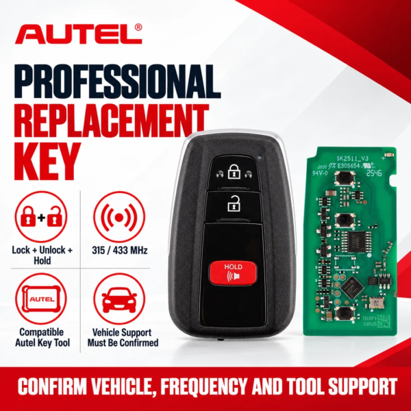 <h3>Autel IKEYTY003AL Toyota 4D/8A Universal Smart Key</h3>
<p>The Autel IKEYTY003AL is a three-button universal smart key for supported Toyota and Lexus 4D/8A applications. It is generated through compatible Autel MaxiIM key-programming tools and supports common 315MHz and 433MHz workflows.</p>
<h3>Technical Specifications</h3>
<table><thead><tr><th>Specification</th><th>Details</th></tr></thead><tbody>
<tr><td><strong>Model</strong></td><td>IKEYTY003AL</td></tr>
<tr><td><strong>Key Style</strong></td><td>Toyota-style universal smart/proximity key</td></tr>
<tr><td><strong>Button Layout</strong></td><td>3-button layout</td></tr>
<tr><td><strong>Transponder Platform</strong></td><td>Supported Toyota/Lexus 4D and 8A applications</td></tr>
<tr><td><strong>Frequency</strong></td><td>315MHz / 433MHz supported workflows</td></tr>
<tr><td><strong>Programming Platform</strong></td><td>Autel KM100/KM100X, IM508S and IM608-series configurations</td></tr>
<tr><td><strong>Emergency Blade</strong></td><td>Application-specific; may require separate selection and cutting</td></tr>
</tbody></table>
<p><strong>Compatibility note:</strong> The IKEYTY003AL does not cover every Toyota or Lexus vehicle. 4D/8A protocol, frequency, button layout and key-learning capability vary by model, year and market; confirm coverage in the Autel tool before ordering.</p> <h3>Autel IKEYTY003AL Toyota 4D/8A Universal Smart Key</h3>
<p>The Autel IKEYTY003AL is a three-button universal smart key for supported Toyota and Lexus 4D/8A applications. It is generated through compatible Autel MaxiIM key-programming tools and supports common 315MHz and 433MHz workflows.</p>
<h3>Technical Specifications</h3>
<table><thead><tr><th>Specification</th><th>Details</th></tr></thead><tbody>
<tr><td><strong>Model</strong></td><td>IKEYTY003AL</td></tr>
<tr><td><strong>Key Style</strong></td><td>Toyota-style universal smart/proximity key</td></tr>
<tr><td><strong>Button Layout</strong></td><td>3-button layout</td></tr>
<tr><td><strong>Transponder Platform</strong></td><td>Supported Toyota/Lexus 4D and 8A applications</td></tr>
<tr><td><strong>Frequency</strong></td><td>315MHz / 433MHz supported workflows</td></tr>
<tr><td><strong>Programming Platform</strong></td><td>Autel KM100/KM100X, IM508S and IM608-series configurations</td></tr>
<tr><td><strong>Emergency Blade</strong></td><td>Application-specific; may require separate selection and cutting</td></tr>
</tbody></table>
<p><strong>Compatibility note:</strong> The IKEYTY003AL does not cover every Toyota or Lexus vehicle. 4D/8A protocol, frequency, button layout and key-learning capability vary by model, year and market; confirm coverage in the Autel tool before ordering.</p>