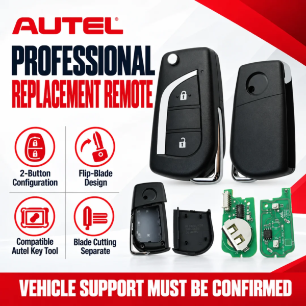 <h3>Autel RKEYTY002AL Toyota-Style Universal Wired Flip Remote</h3>
<p>The Autel RKEYTY002AL is a two-button Toyota-style wired universal flip remote for professional replacement-key preparation. It is generated with a compatible Autel MaxiIM programmer and the correct APA cable for the programmer in use.</p>
<h3>Technical Specifications</h3>
<table><thead><tr><th>Specification</th><th>Details</th></tr></thead><tbody>
<tr><td><strong>Model</strong></td><td>RKEYTY002AL</td></tr>
<tr><td><strong>Key Type</strong></td><td>Wired universal remote with flip-key housing</td></tr>
<tr><td><strong>Button Layout</strong></td><td>2 buttons: lock and unlock</td></tr>
<tr><td><strong>Supported Frequencies</strong></td><td>315MHz and 433MHz workflows</td></tr>
<tr><td><strong>Approx. Key Dimensions</strong></td><td>70 × 38.8 × 18.6mm</td></tr>
<tr><td><strong>Approx. Key Weight</strong></td><td>45g</td></tr>
<tr><td><strong>Battery</strong></td><td>CR2032</td></tr>
<tr><td><strong>Transponder</strong></td><td>Not integrated; select and install the vehicle-appropriate transponder separately</td></tr>
</tbody></table>
<p><strong>Compatibility note:</strong> RKEY remotes do not contain an integrated immobilizer transponder and are not intended for proximity/keyless start systems. Vehicle coverage varies; verify the current Autel function list before programming.</p> <h3>Autel RKEYTY002AL Toyota-Style Universal Wired Flip Remote</h3>
<p>The Autel RKEYTY002AL is a two-button Toyota-style wired universal flip remote for professional replacement-key preparation. It is generated with a compatible Autel MaxiIM programmer and the correct APA cable for the programmer in use.</p>
<h3>Technical Specifications</h3>
<table><thead><tr><th>Specification</th><th>Details</th></tr></thead><tbody>
<tr><td><strong>Model</strong></td><td>RKEYTY002AL</td></tr>
<tr><td><strong>Key Type</strong></td><td>Wired universal remote with flip-key housing</td></tr>
<tr><td><strong>Button Layout</strong></td><td>2 buttons: lock and unlock</td></tr>
<tr><td><strong>Supported Frequencies</strong></td><td>315MHz and 433MHz workflows</td></tr>
<tr><td><strong>Approx. Key Dimensions</strong></td><td>70 × 38.8 × 18.6mm</td></tr>
<tr><td><strong>Approx. Key Weight</strong></td><td>45g</td></tr>
<tr><td><strong>Battery</strong></td><td>CR2032</td></tr>
<tr><td><strong>Transponder</strong></td><td>Not integrated; select and install the vehicle-appropriate transponder separately</td></tr>
</tbody></table>
<p><strong>Compatibility note:</strong> RKEY remotes do not contain an integrated immobilizer transponder and are not intended for proximity/keyless start systems. Vehicle coverage varies; verify the current Autel function list before programming.</p>