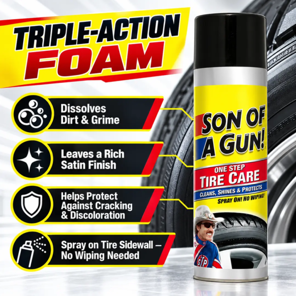 <h3>STP One Step Tire Care – 600ml</h3>
<p>STP One Step Tire Care is a 600ml aerosol treatment designed to clean, shine and protect compatible tyre sidewalls in one application. The foam lifts surface dirt while leaving a dark, refreshed appearance without a separate dressing step.</p>
<h3>Technical Specifications</h3>
<table><thead><tr><th>Specification</th><th>Details</th></tr></thead><tbody>
<tr><td><strong>Brand</strong></td><td>STP</td></tr>
<tr><td><strong>Product</strong></td><td>One Step Tire Care</td></tr>
<tr><td><strong>SKU / UPC</strong></td><td>071153655270</td></tr>
<tr><td><strong>Contents</strong></td><td>600ml / 21 fl oz aerosol</td></tr>
<tr><td><strong>Application</strong></td><td>Vehicle tyre sidewalls</td></tr>
<tr><td><strong>Finish</strong></td><td>Clean, dark and glossy appearance</td></tr>
<tr><td><strong>Approx. Shipping Weight</strong></td><td>0.744kg</td></tr>
<tr><td><strong>Product Size</strong></td><td>7.62 × 7.62 × 25.4cm</td></tr>
</tbody></table>
<p><strong>Important:</strong> Apply to sidewalls only. Keep overspray away from tyre tread, brake components, wheels, paint and the ground. Not intended for motorcycle or bicycle tyres.</p> <h3>STP One Step Tire Care – 600ml</h3>
<p>STP One Step Tire Care is a 600ml aerosol treatment designed to clean, shine and protect compatible tyre sidewalls in one application. The foam lifts surface dirt while leaving a dark, refreshed appearance without a separate dressing step.</p>
<h3>Technical Specifications</h3>
<table><thead><tr><th>Specification</th><th>Details</th></tr></thead><tbody>
<tr><td><strong>Brand</strong></td><td>STP</td></tr>
<tr><td><strong>Product</strong></td><td>One Step Tire Care</td></tr>
<tr><td><strong>SKU / UPC</strong></td><td>071153655270</td></tr>
<tr><td><strong>Contents</strong></td><td>600ml / 21 fl oz aerosol</td></tr>
<tr><td><strong>Application</strong></td><td>Vehicle tyre sidewalls</td></tr>
<tr><td><strong>Finish</strong></td><td>Clean, dark and glossy appearance</td></tr>
<tr><td><strong>Approx. Shipping Weight</strong></td><td>0.744kg</td></tr>
<tr><td><strong>Product Size</strong></td><td>7.62 × 7.62 × 25.4cm</td></tr>
</tbody></table>
<p><strong>Important:</strong> Apply to sidewalls only. Keep overspray away from tyre tread, brake components, wheels, paint and the ground. Not intended for motorcycle or bicycle tyres.</p>