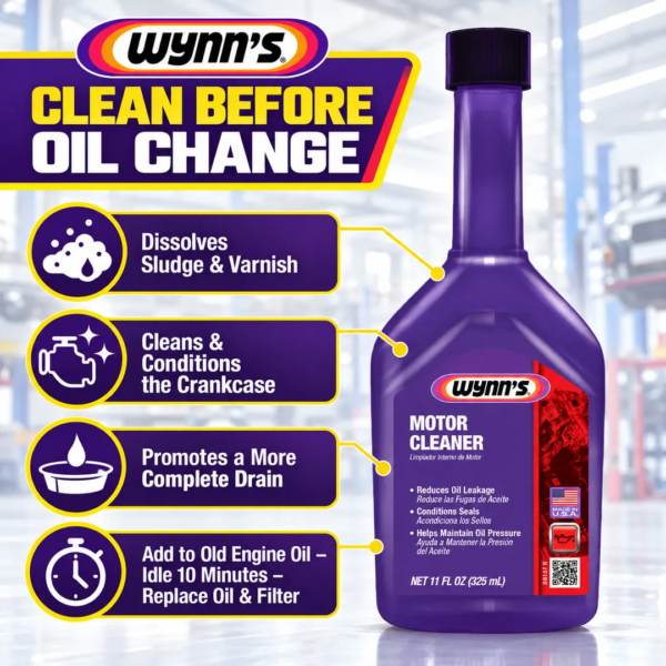 <h3>Wynn's Motor Cleaner DIY – 325ml Engine Oil Flush</h3>
<p>Wynn's Motor Cleaner is a 325ml pre-oil-change treatment formulated to clean the internal engine oil circuit before the old lubricant is drained. It helps loosen sludge, varnish and deposits so contaminated oil can be removed during the service.</p>
<h3>Technical Specifications</h3>
<table><thead><tr><th>Specification</th><th>Details</th></tr></thead><tbody>
<tr><td><strong>Brand</strong></td><td>Wynn's</td></tr>
<tr><td><strong>Product Code</strong></td><td>ZW81611DIY</td></tr>
<tr><td><strong>Product Type</strong></td><td>Pre-oil-change engine flush</td></tr>
<tr><td><strong>Contents</strong></td><td>325ml</td></tr>
<tr><td><strong>Application</strong></td><td>Petrol and diesel four-stroke engines with compatible motor oil</td></tr>
<tr><td><strong>Treatment Capacity</strong></td><td>Up to 6 litres of engine oil, subject to bottle directions</td></tr>
<tr><td><strong>Typical Cleaning Cycle</strong></td><td>Idle for approximately 20 minutes; do not drive</td></tr>
<tr><td><strong>Approx. Shipping Weight</strong></td><td>0.38kg</td></tr>
<tr><td><strong>Approx. Packed Size</strong></td><td>8.5 × 4.5 × 21.7cm</td></tr>
</tbody></table>
<p><strong>Important:</strong> Check the vehicle service information and supplied label before use. Engines with severe sludge, mechanical damage or uncertain service history should be assessed by a qualified technician.</p> <h3>Wynn's Motor Cleaner DIY – 325ml Engine Oil Flush</h3>
<p>Wynn's Motor Cleaner is a 325ml pre-oil-change treatment formulated to clean the internal engine oil circuit before the old lubricant is drained. It helps loosen sludge, varnish and deposits so contaminated oil can be removed during the service.</p>
<h3>Technical Specifications</h3>
<table><thead><tr><th>Specification</th><th>Details</th></tr></thead><tbody>
<tr><td><strong>Brand</strong></td><td>Wynn's</td></tr>
<tr><td><strong>Product Code</strong></td><td>ZW81611DIY</td></tr>
<tr><td><strong>Product Type</strong></td><td>Pre-oil-change engine flush</td></tr>
<tr><td><strong>Contents</strong></td><td>325ml</td></tr>
<tr><td><strong>Application</strong></td><td>Petrol and diesel four-stroke engines with compatible motor oil</td></tr>
<tr><td><strong>Treatment Capacity</strong></td><td>Up to 6 litres of engine oil, subject to bottle directions</td></tr>
<tr><td><strong>Typical Cleaning Cycle</strong></td><td>Idle for approximately 20 minutes; do not drive</td></tr>
<tr><td><strong>Approx. Shipping Weight</strong></td><td>0.38kg</td></tr>
<tr><td><strong>Approx. Packed Size</strong></td><td>8.5 × 4.5 × 21.7cm</td></tr>
</tbody></table>
<p><strong>Important:</strong> Check the vehicle service information and supplied label before use. Engines with severe sludge, mechanical damage or uncertain service history should be assessed by a qualified technician.</p>