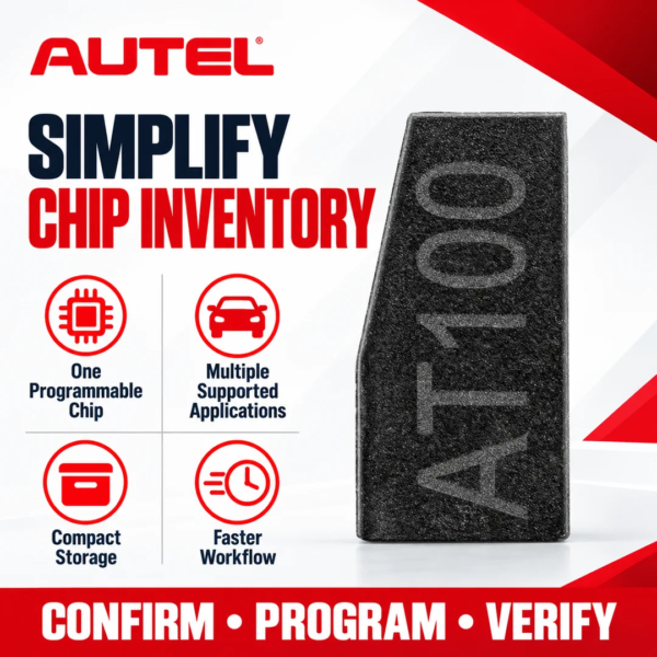 <h3>Autel MaxiIM AT100 Universal Programmable Transponder Super Chip</h3>
<p>The Autel MaxiIM AT100 is a universal programmable transponder super chip for professional automotive locksmith and immobilizer work. It is designed to replace multiple common transponder types and is programmed through a compatible Autel MaxiIM setup.</p>
<h3>Technical Specifications</h3>
<table><thead><tr><th>Specification</th><th>Details</th></tr></thead><tbody>
<tr><td><strong>Model</strong></td><td>MaxiIM AT100</td></tr>
<tr><td><strong>Product Type</strong></td><td>Universal programmable automotive transponder chip</td></tr>
<tr><td><strong>Supported Chip Families</strong></td><td>ID11, ID12, ID13, ID46, ID47, ID48, ID49, ID4A, ID4C, ID5C, ID4D, ID64, ID8A, ID8C and supported MQB workflows</td></tr>
<tr><td><strong>Compatible Autel Platforms</strong></td><td>KM100/KM100X, IM508/IM508S and IM608-series configurations</td></tr>
<tr><td><strong>Programmer Requirement</strong></td><td>XP200 or XP400/XP400 Pro may be required depending on the operation</td></tr>
<tr><td><strong>Supply</strong></td><td>One AT100 chip unless a multi-piece pack is expressly selected</td></tr>
</tbody></table>
<p><strong>Compatibility note:</strong> Function availability depends on the vehicle, original transponder, Autel tablet, programmer, software version and regional coverage. Check the current Autel function menu before starting the job.</p> <h3>Autel MaxiIM AT100 Universal Programmable Transponder Super Chip</h3>
<p>The Autel MaxiIM AT100 is a universal programmable transponder super chip for professional automotive locksmith and immobilizer work. It is designed to replace multiple common transponder types and is programmed through a compatible Autel MaxiIM setup.</p>
<h3>Technical Specifications</h3>
<table><thead><tr><th>Specification</th><th>Details</th></tr></thead><tbody>
<tr><td><strong>Model</strong></td><td>MaxiIM AT100</td></tr>
<tr><td><strong>Product Type</strong></td><td>Universal programmable automotive transponder chip</td></tr>
<tr><td><strong>Supported Chip Families</strong></td><td>ID11, ID12, ID13, ID46, ID47, ID48, ID49, ID4A, ID4C, ID5C, ID4D, ID64, ID8A, ID8C and supported MQB workflows</td></tr>
<tr><td><strong>Compatible Autel Platforms</strong></td><td>KM100/KM100X, IM508/IM508S and IM608-series configurations</td></tr>
<tr><td><strong>Programmer Requirement</strong></td><td>XP200 or XP400/XP400 Pro may be required depending on the operation</td></tr>
<tr><td><strong>Supply</strong></td><td>One AT100 chip unless a multi-piece pack is expressly selected</td></tr>
</tbody></table>
<p><strong>Compatibility note:</strong> Function availability depends on the vehicle, original transponder, Autel tablet, programmer, software version and regional coverage. Check the current Autel function menu before starting the job.</p>